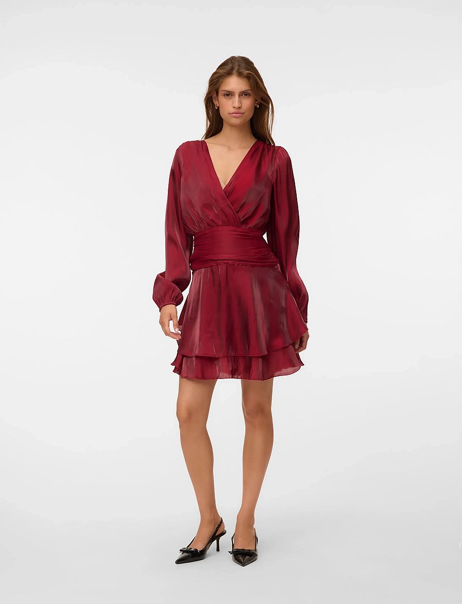 Vero Moda - VMPOLLY LS SHORT DRESS WVN EXP - cocktailkjoler - biking red - 0