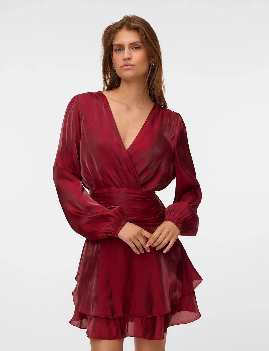 Vero Moda - VMPOLLY LS SHORT DRESS WVN EXP - cocktailkjoler - biking red - 5