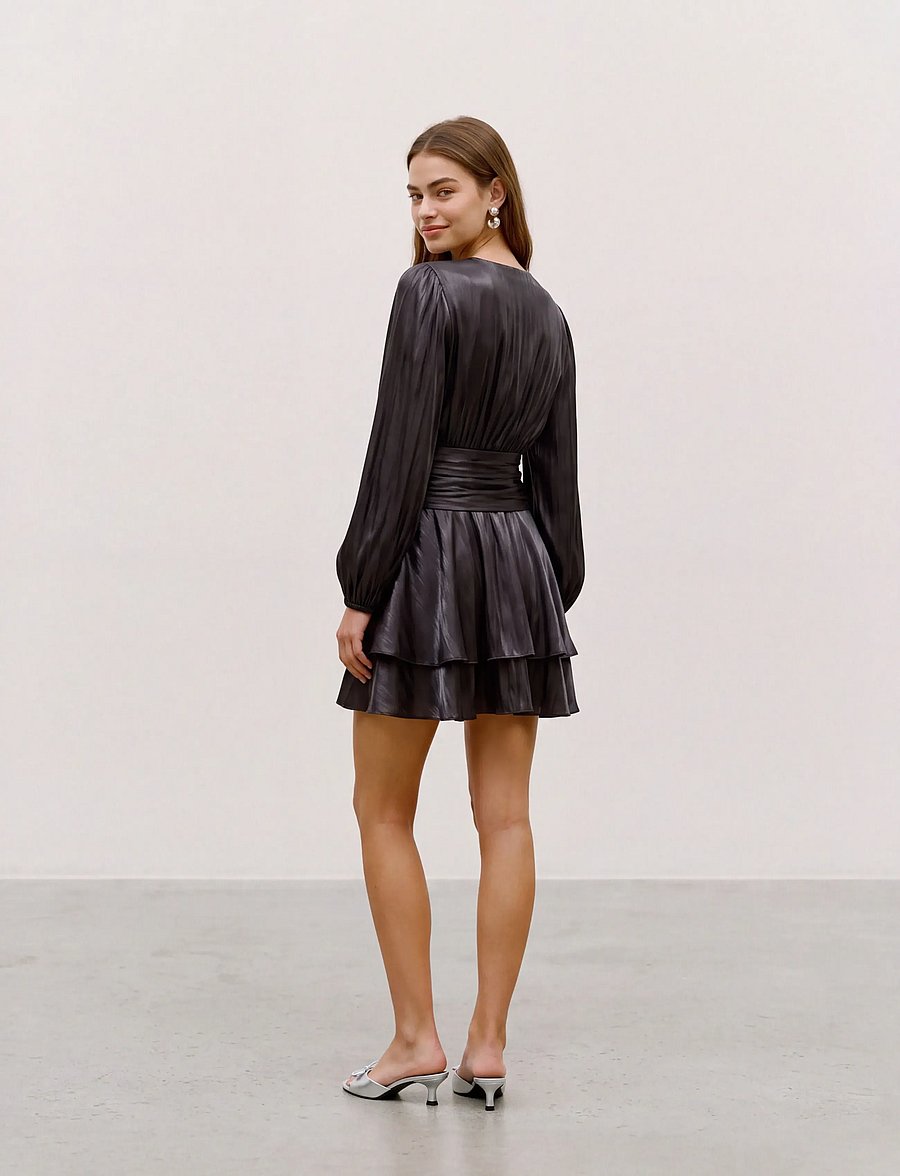Vero Moda - VMPOLLY LS SHORT DRESS WVN EXP - cocktailklänningar - black - 2
