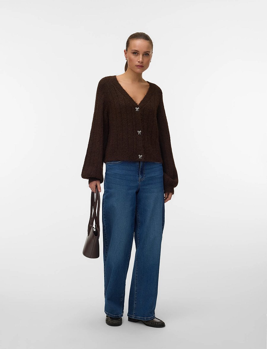 Vero Moda - VMSALLY LS V-NECK CARDIGAN - strickjacken - chocolate torte - 0