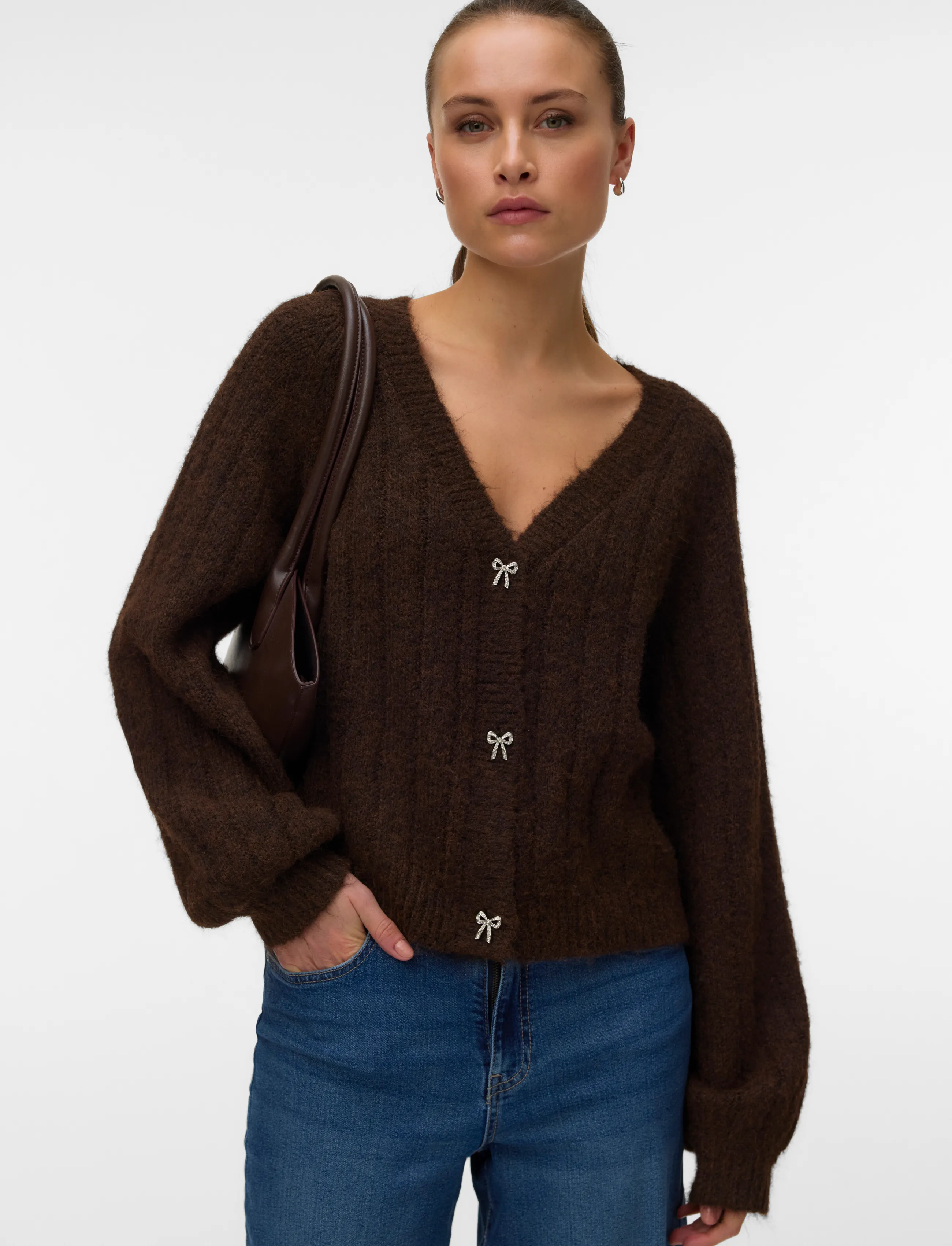 Vero Moda - VMSALLY LS V-NECK CARDIGAN - strickjacken - chocolate torte - 4