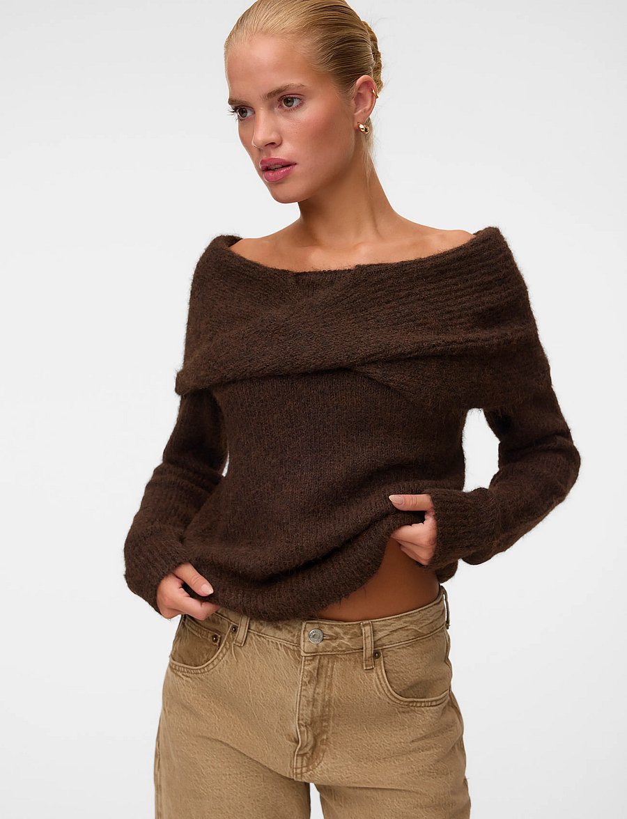 Vero Moda - VMSORRINA LS OFFSHOULDER PULLOVER - pullover - chocolate torte - 3