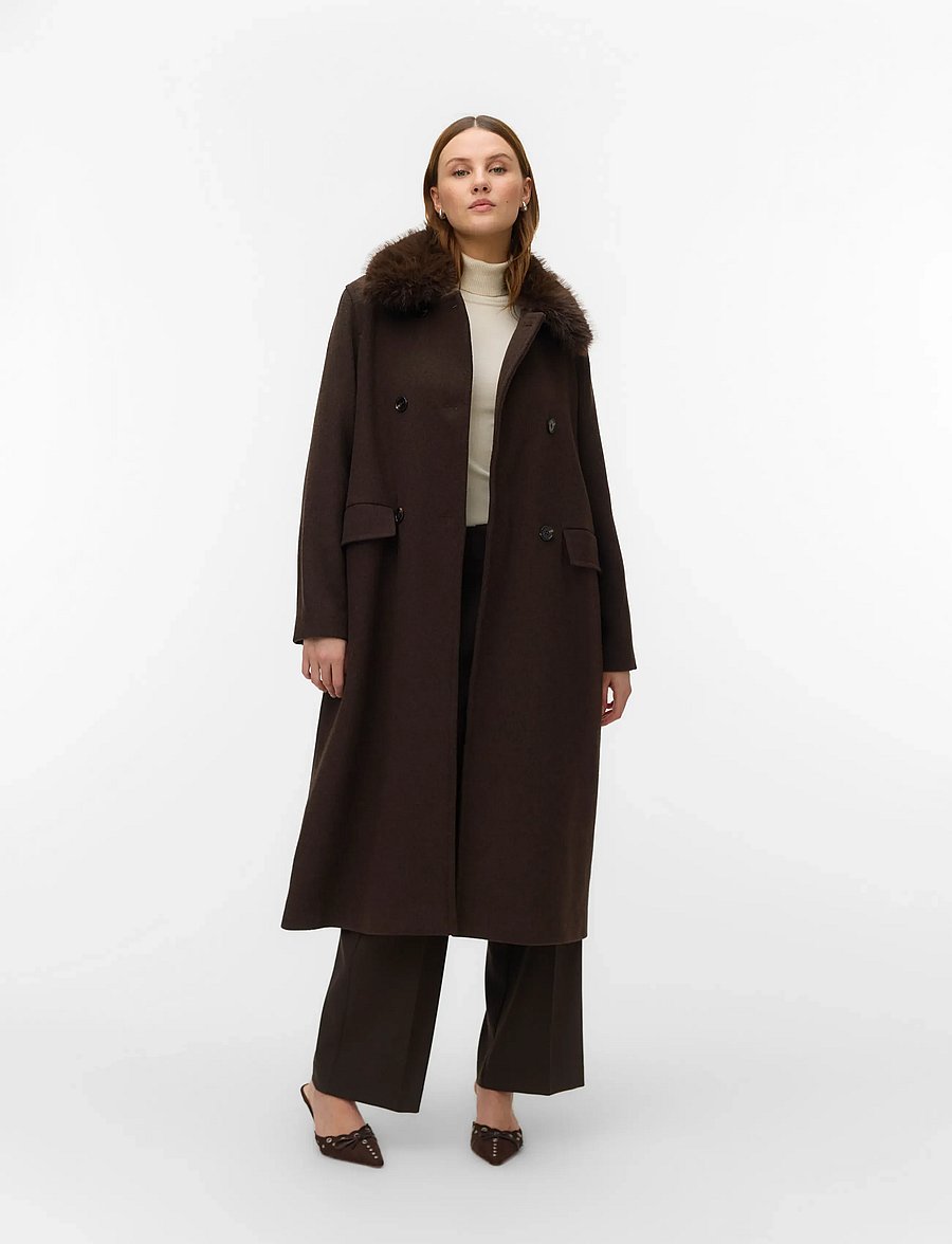 Vero Moda - VMUNAVIOLA LONG WOOL BLEND COAT PRM - winterjacken - chocolate torte - 0