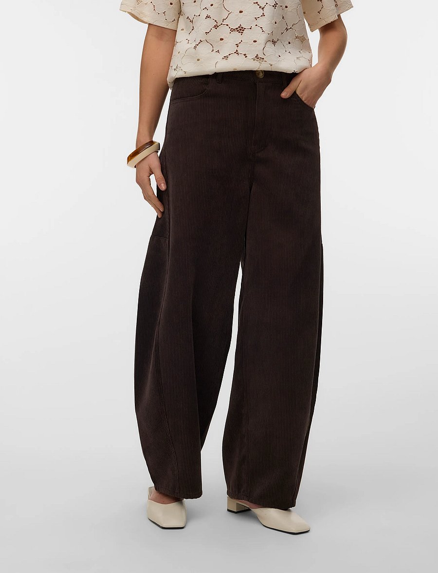 Vero Moda - VMKAITLIN HW WIDE CORD BARREL PANT - chocolate torte - 3