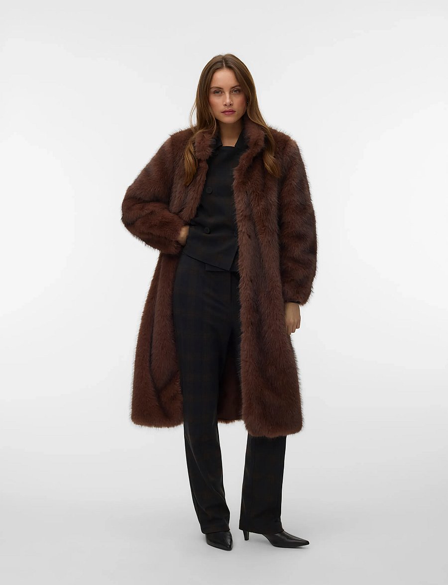 Vero Moda - VMGLORIACILLE LONG COAT - faux fur - cocoa brown - 0