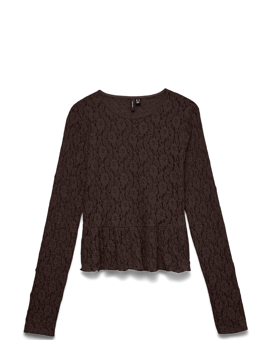 Vero Moda - VMFLORA LS PEPLUM TOP JRS - pullover - chocolate torte - 0