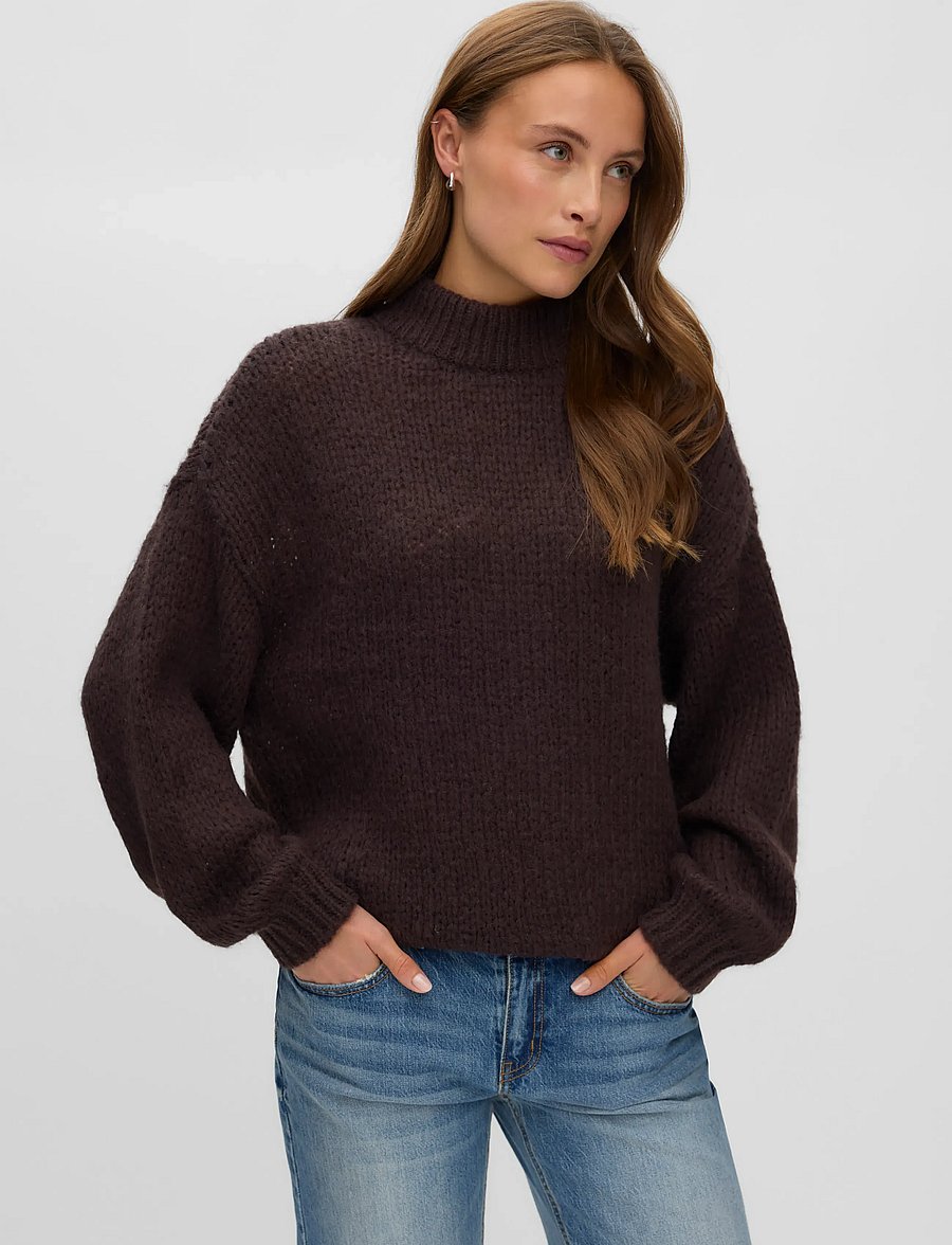 Vero Moda - VMMAYBE LS HIGH NECK PULLOVER NOOS - striktrøjer - chocolate torte - 3