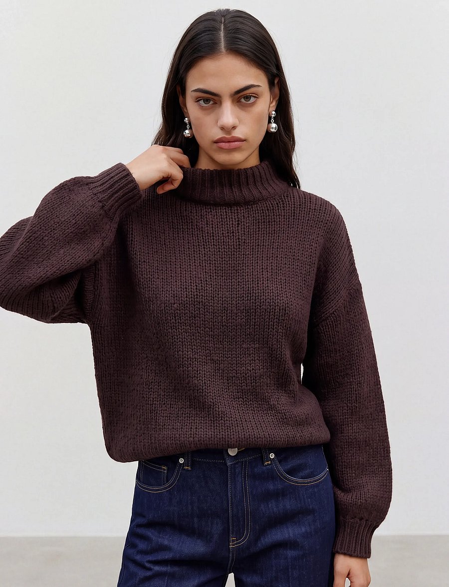 Vero Moda - VMMAYBE LS HIGH NECK PULLOVER NOOS - striktrøjer - chocolate torte - 3