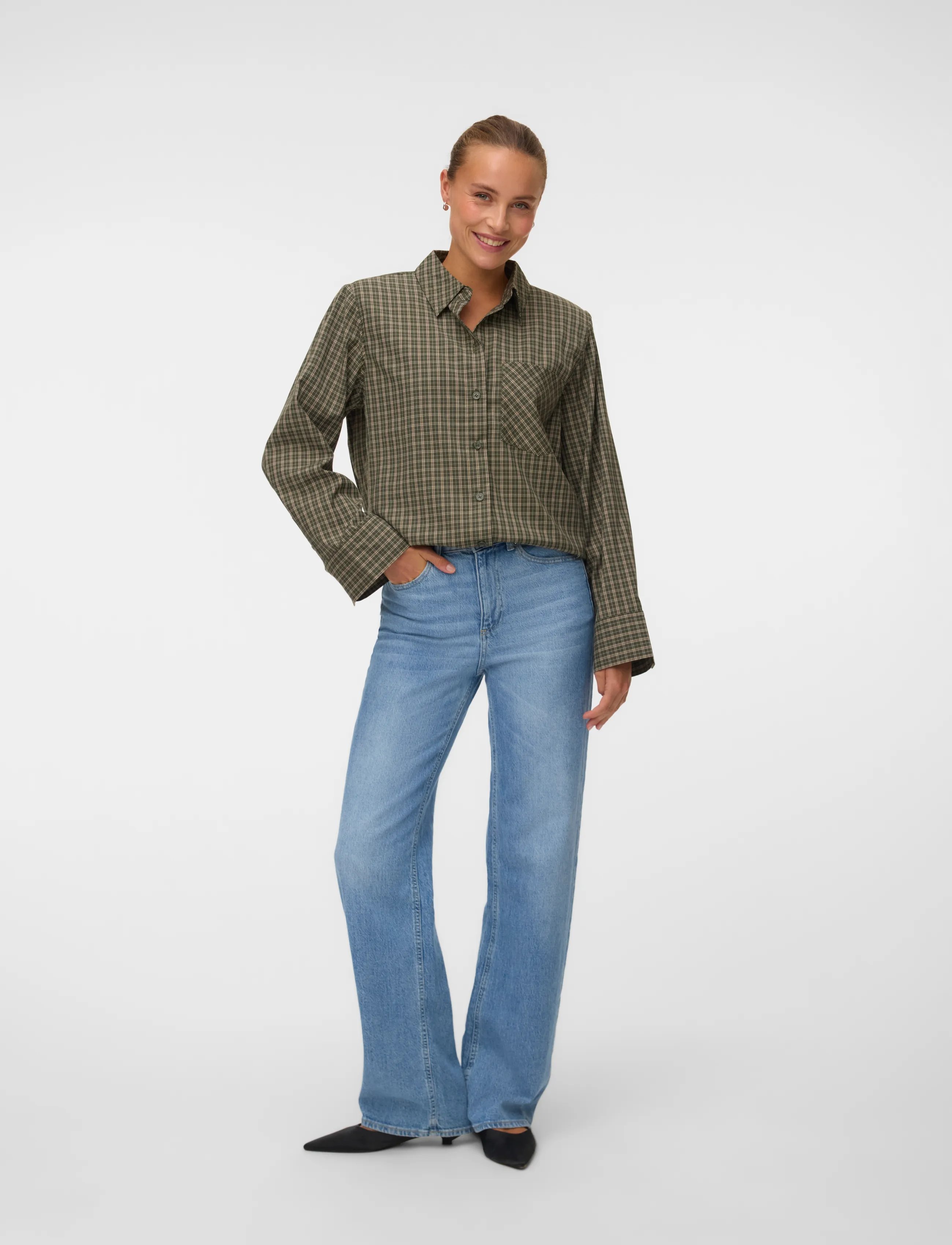 Vero Moda VMKARA LS LOOSE CHECK SHIRT WVN - Hemden - FOREST NIGHT / green