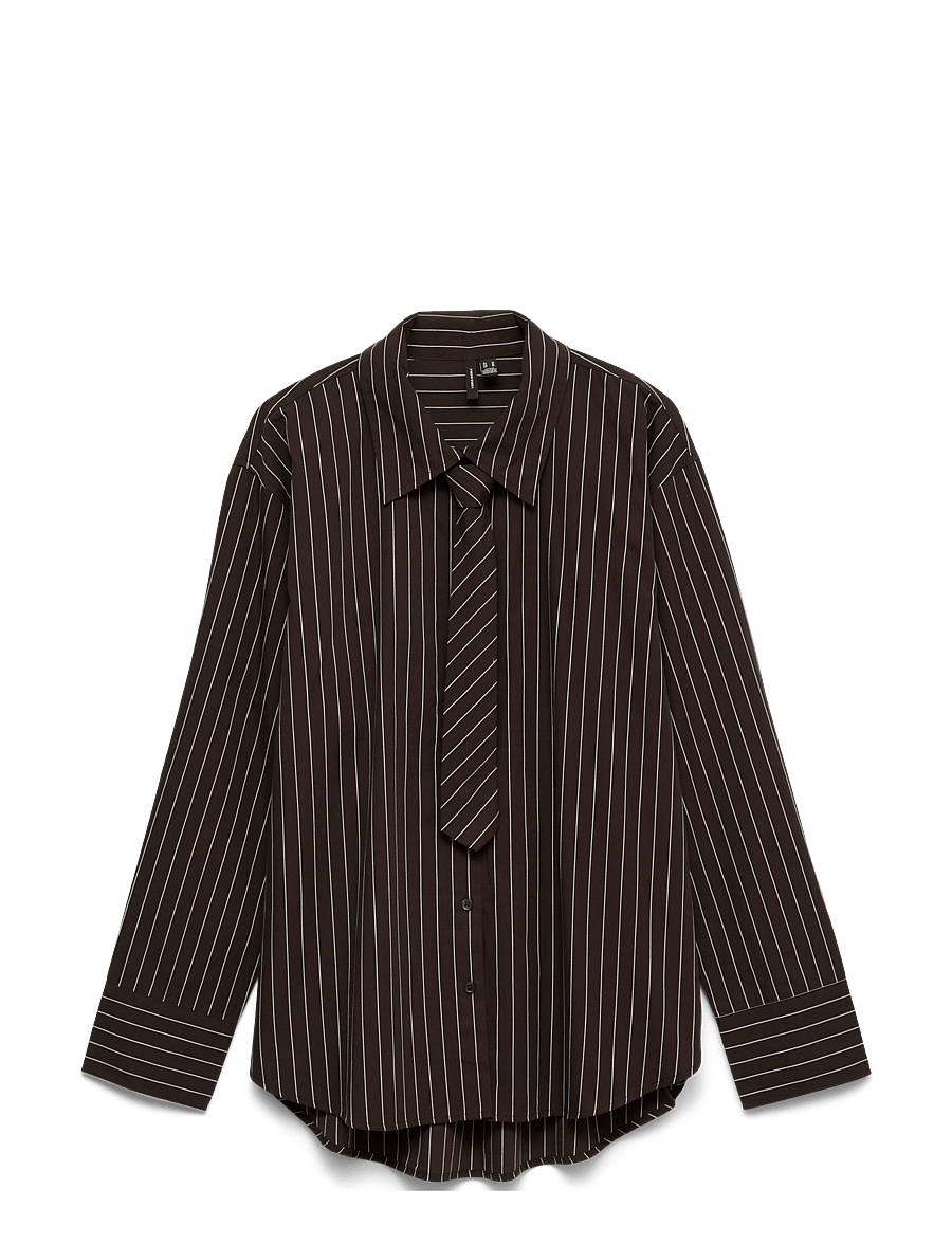 Vero Moda - VMANYA LS LOOSE TIE SHIRT WVN - långärmade skjortor - chocolate torte - 0