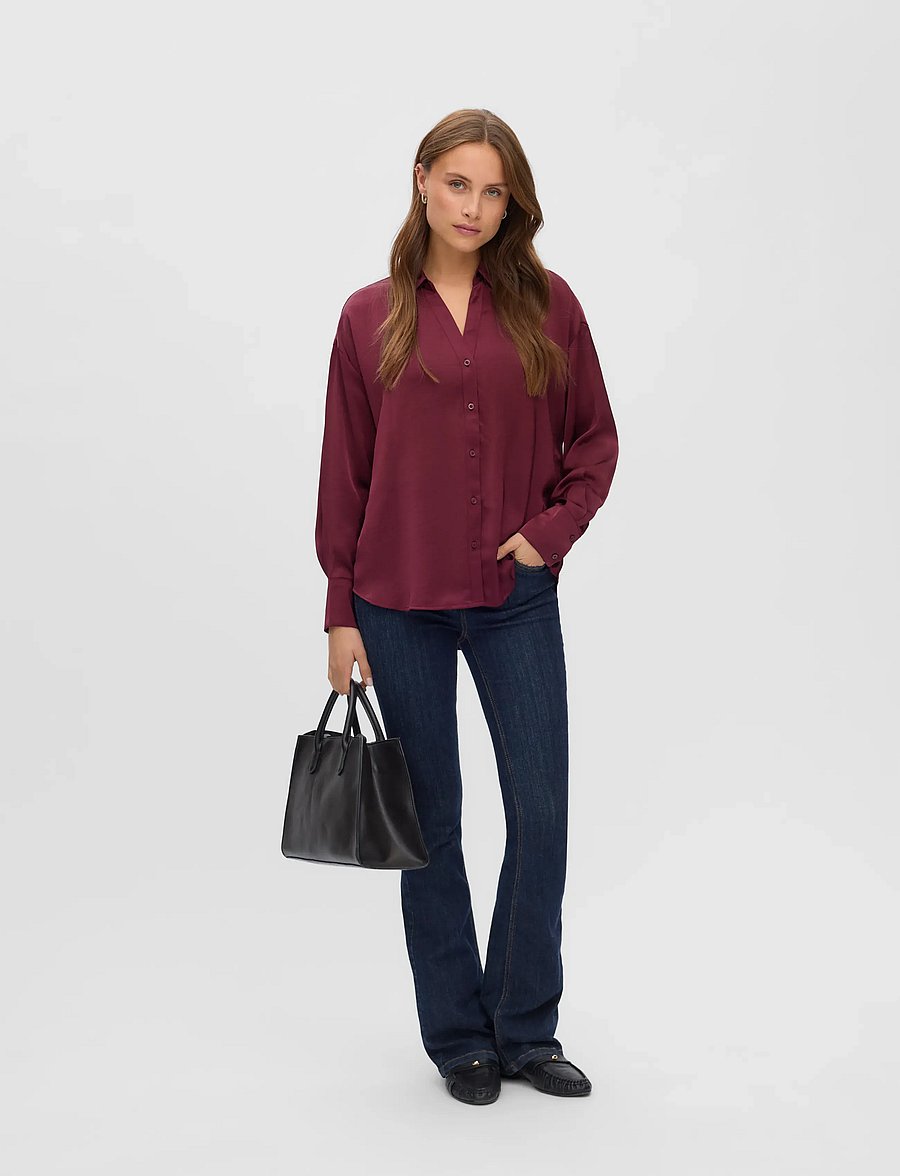 Vero Moda - VMMIRO LS SHIRT WVN NOOS - långärmade skjortor - windsor wine - 0