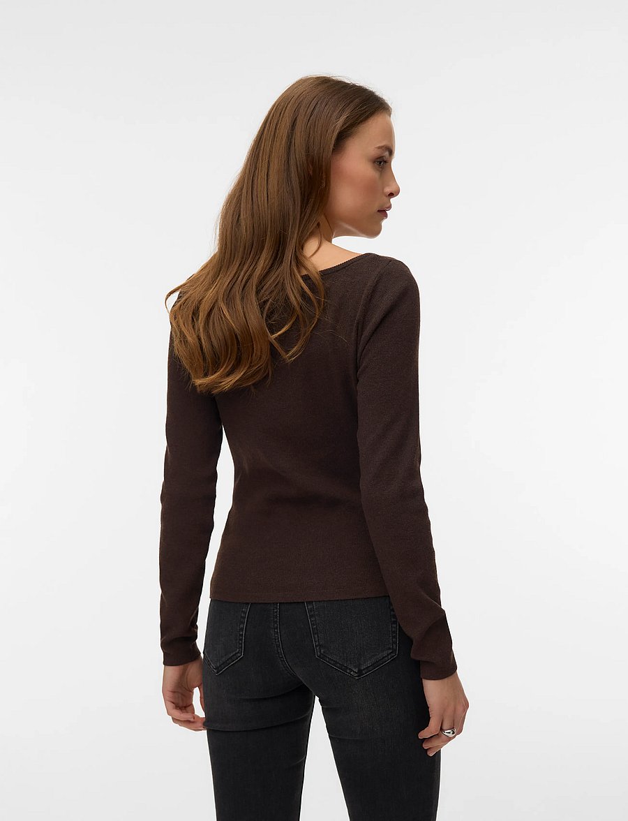 Vero Moda - VMSIENA LS BOATNECK WRAP PULLOVER PRM - stickade tröjor - chocolate torte - 2