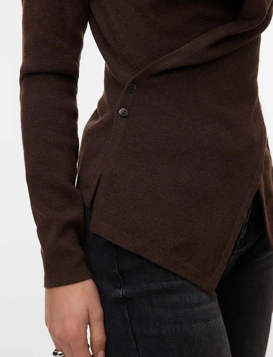 Vero Moda - VMSIENA LS BOATNECK WRAP PULLOVER PRM - stickade tröjor - chocolate torte - 4