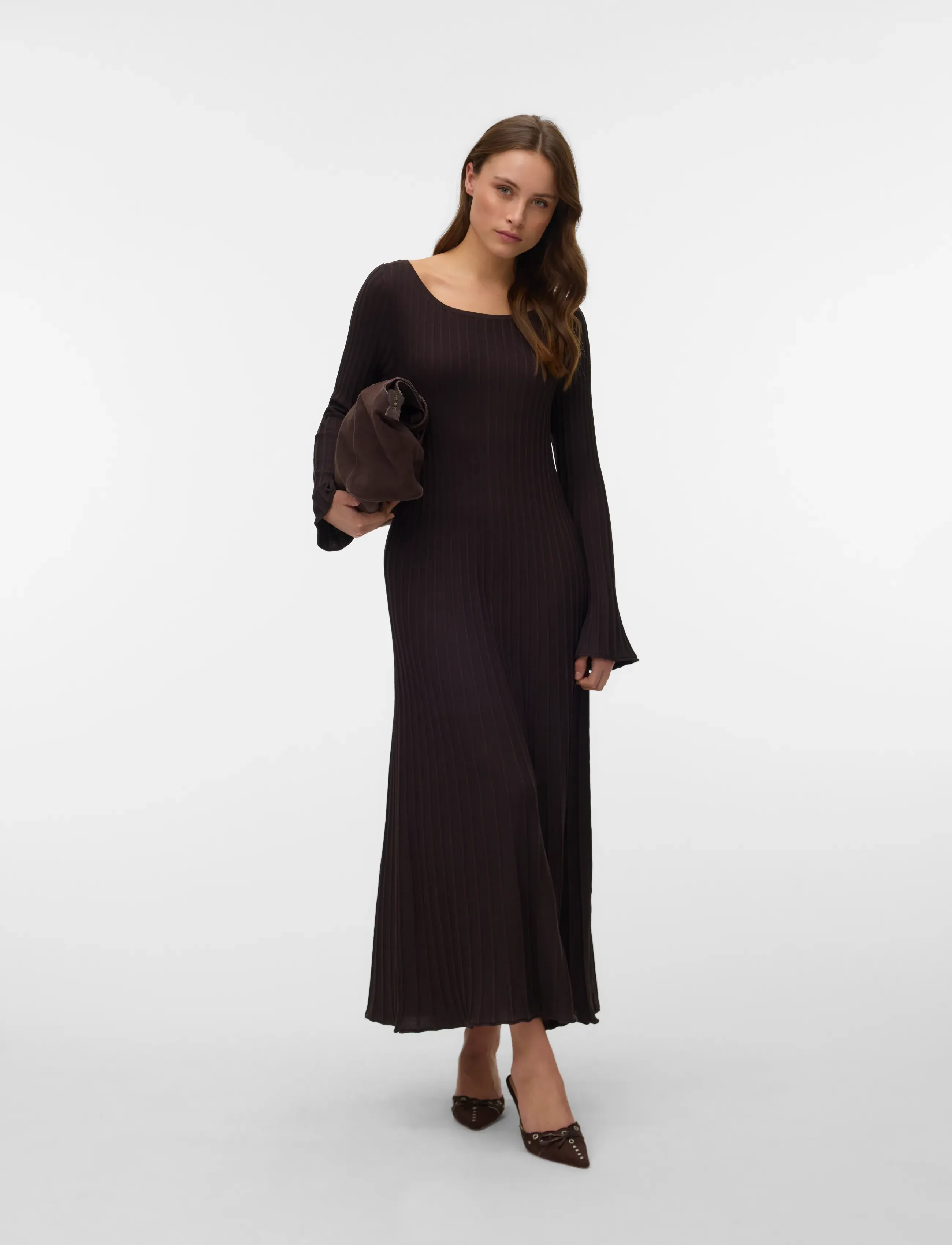 Vero Moda VMALESSANDRIA LS BOATNECK ANKLE DRES PRM - Hochzeitsgäste - CHOCOLATE TORTE / brown