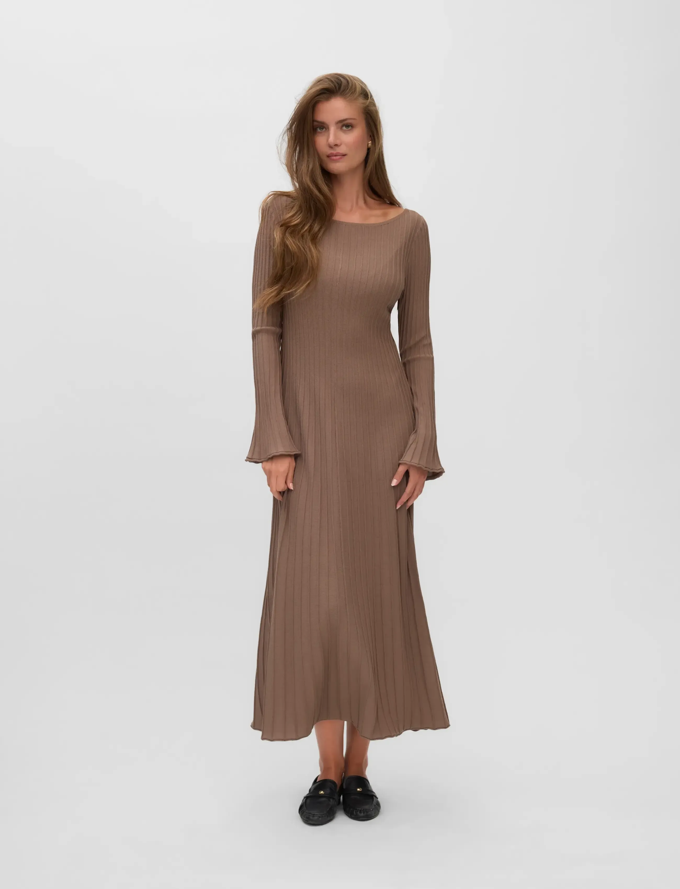 Vero Moda VMALESSANDRIA LS BOATNECK ANKLE DRES PRM - Vero Moda - FOSSIL / brown