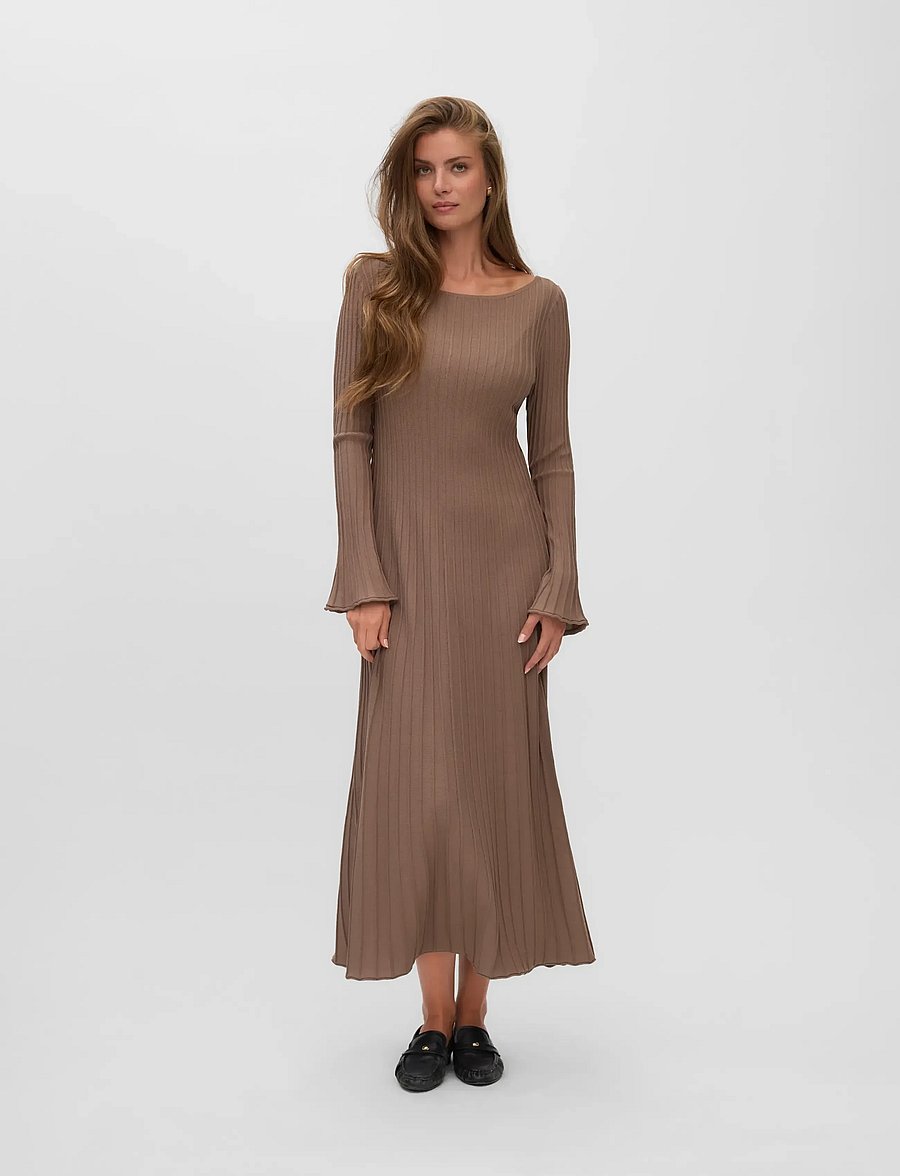 Vero Moda - VMALESSANDRIA LS BOATNECK ANKLE DRES PRM - strickkleider - fossil - 0