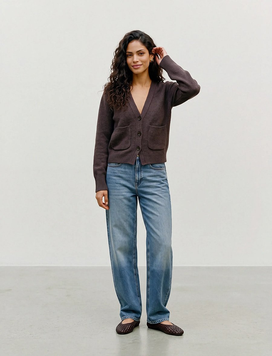 Vero Moda - VMPORTOFINO LS V-NECK CARDIGAN PRM - uldjakker - chocolate torte - 0