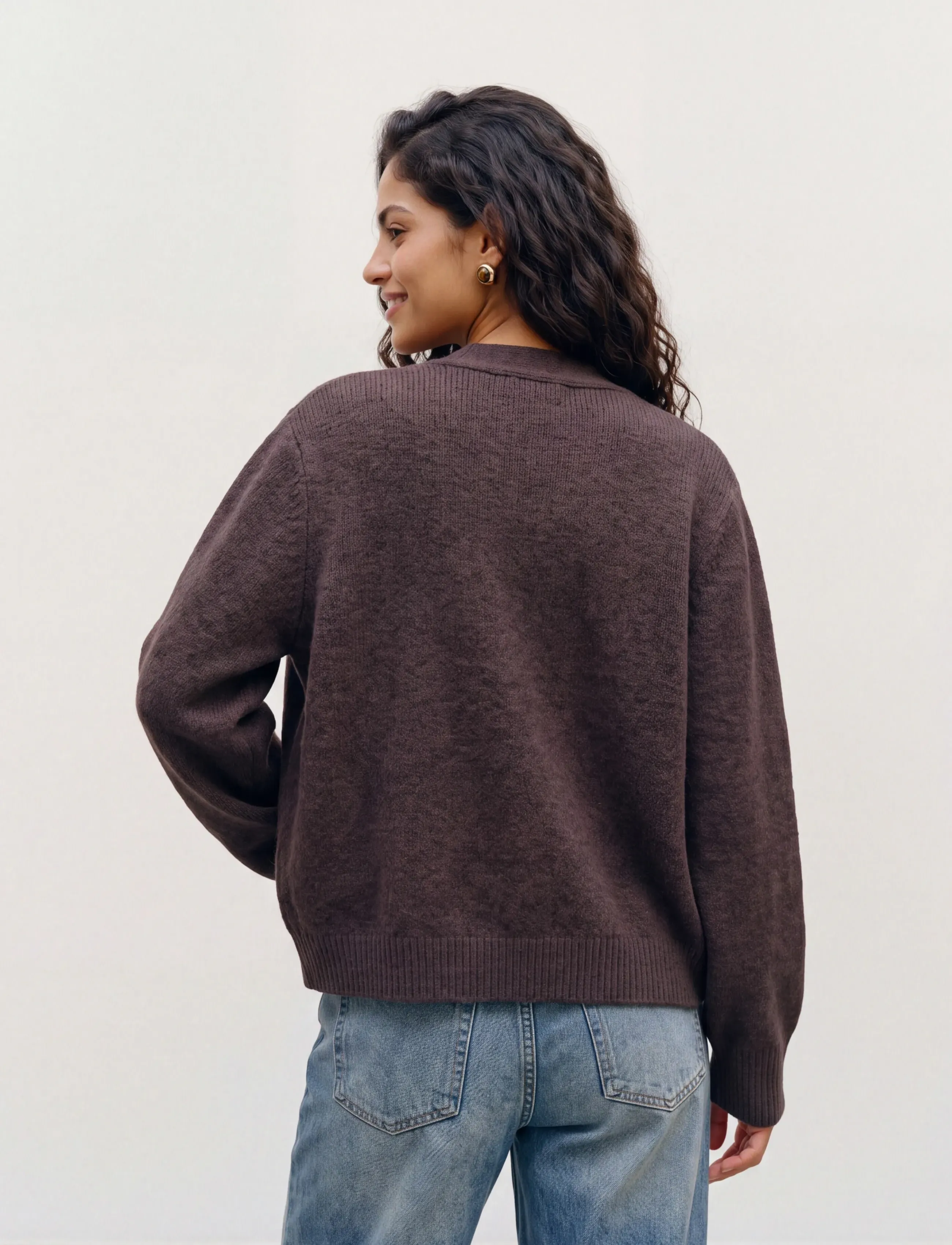 Vero Moda - VMPORTOFINO LS V-NECK CARDIGAN PRM - uldjakker - chocolate torte - 2