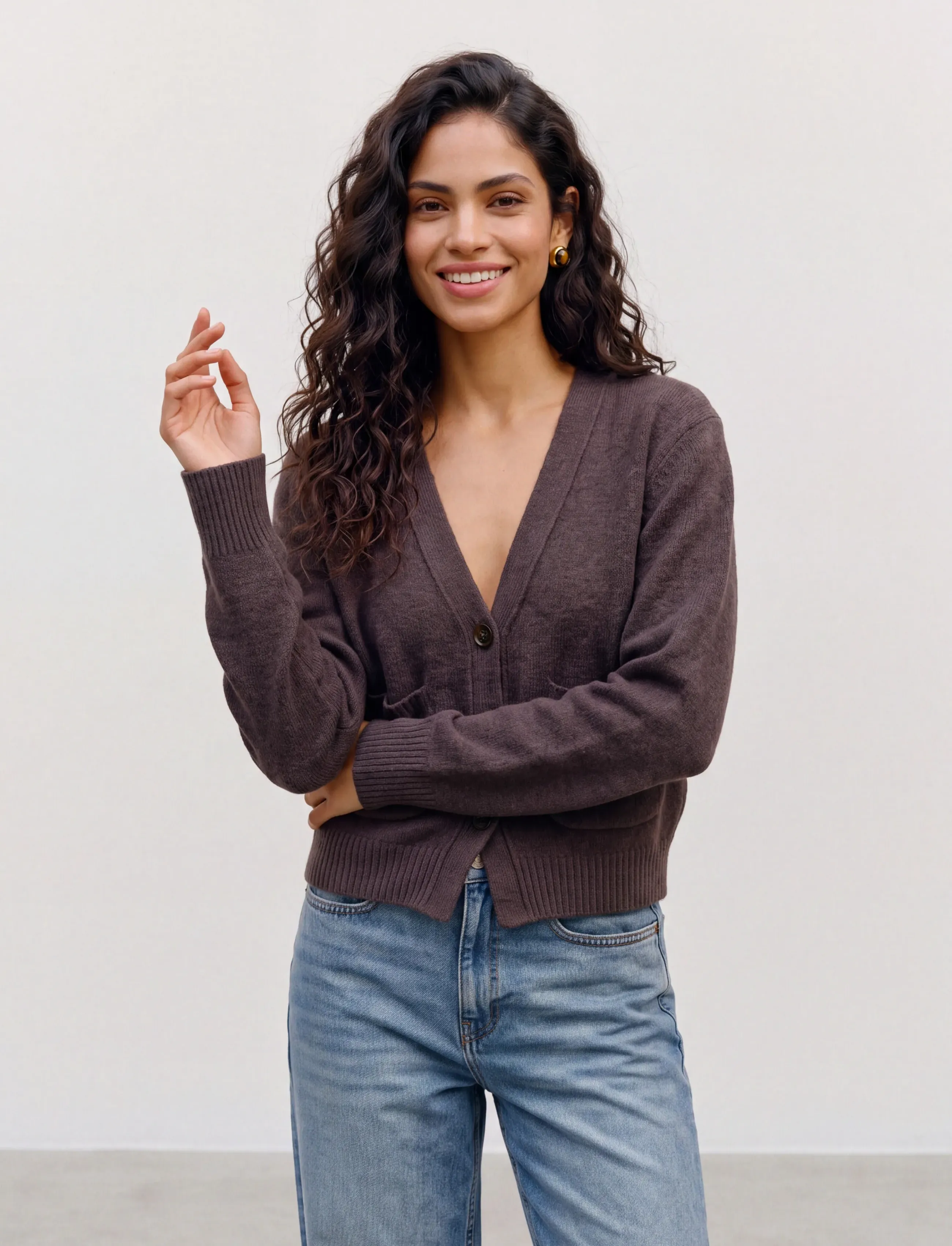 Vero Moda - VMPORTOFINO LS V-NECK CARDIGAN PRM - uldjakker - chocolate torte - 3