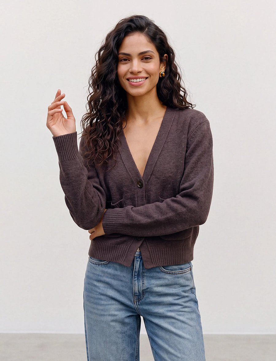 Vero Moda - VMPORTOFINO LS V-NECK CARDIGAN PRM - uldjakker - chocolate torte - 3