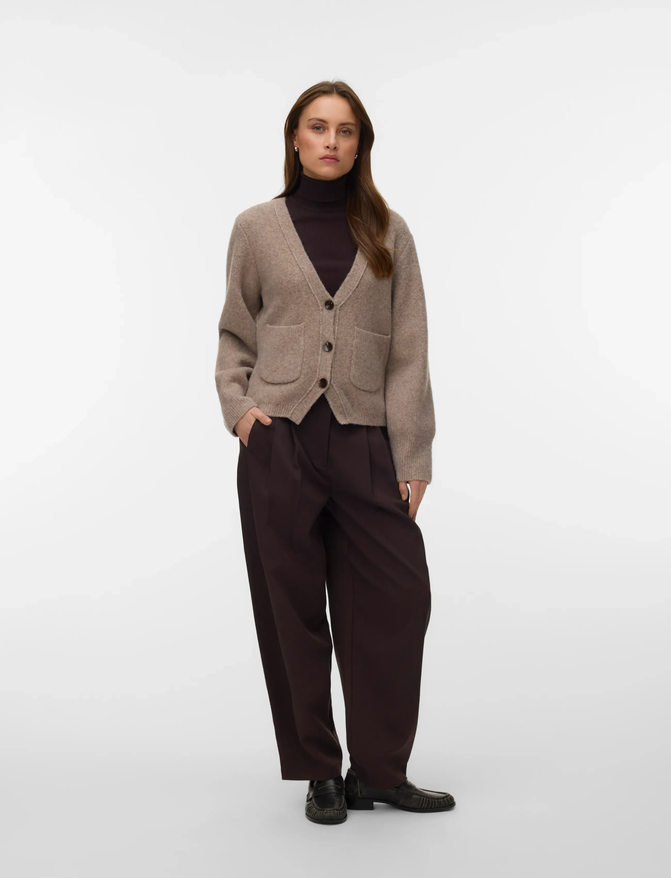 Vero Moda VMPORTOFINO LS V-NECK CARDIGAN PRM - Wool Jackets - FOSSIL / beige