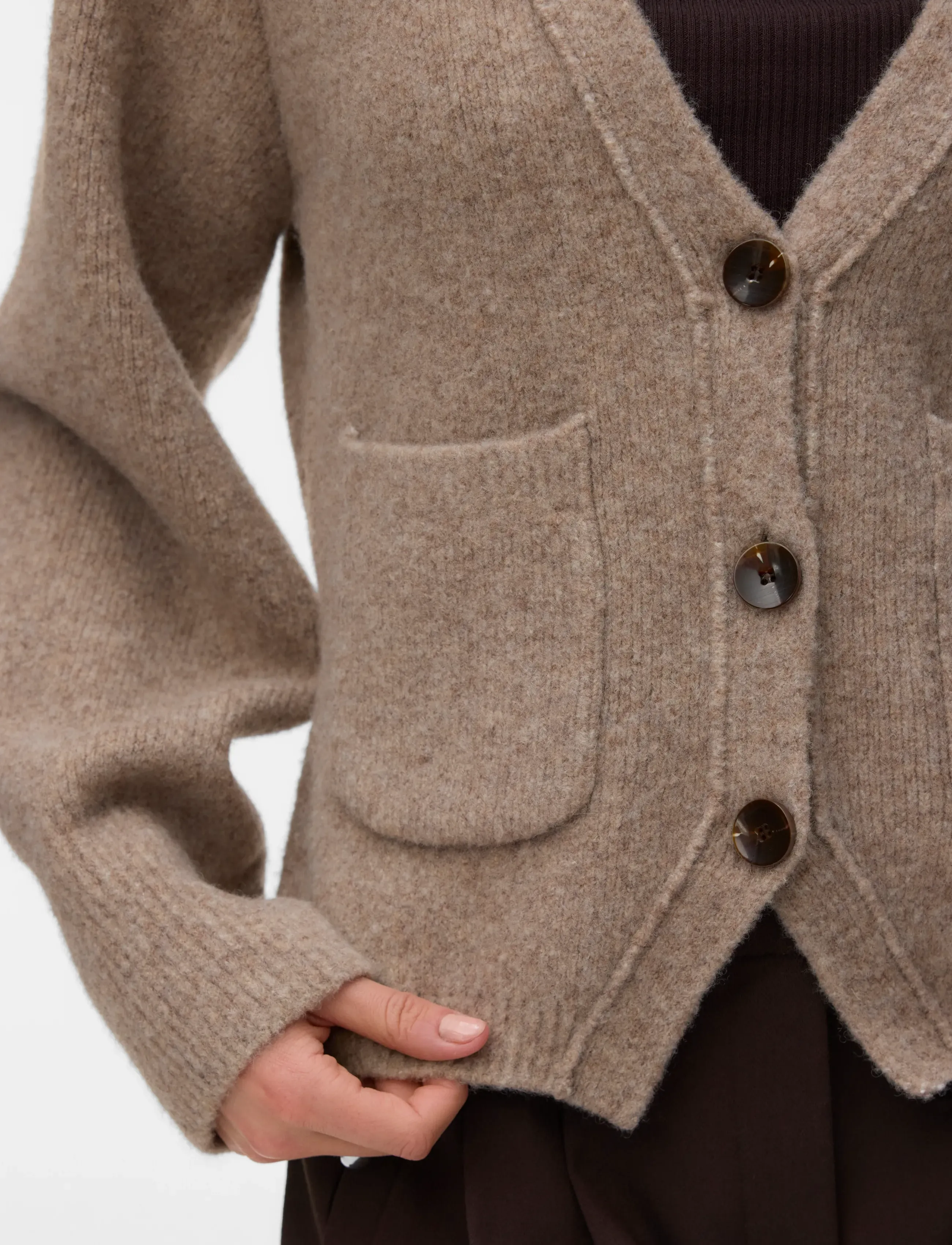 Vero Moda - VMPORTOFINO LS V-NECK CARDIGAN PRM - wool jackets - fossil - 3