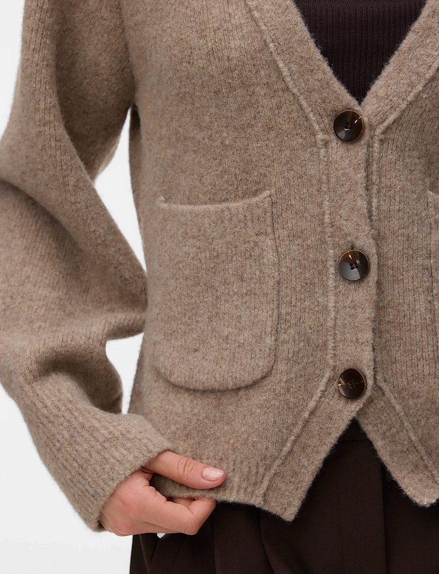Vero Moda - VMPORTOFINO LS V-NECK CARDIGAN PRM - wool jackets - fossil - 3