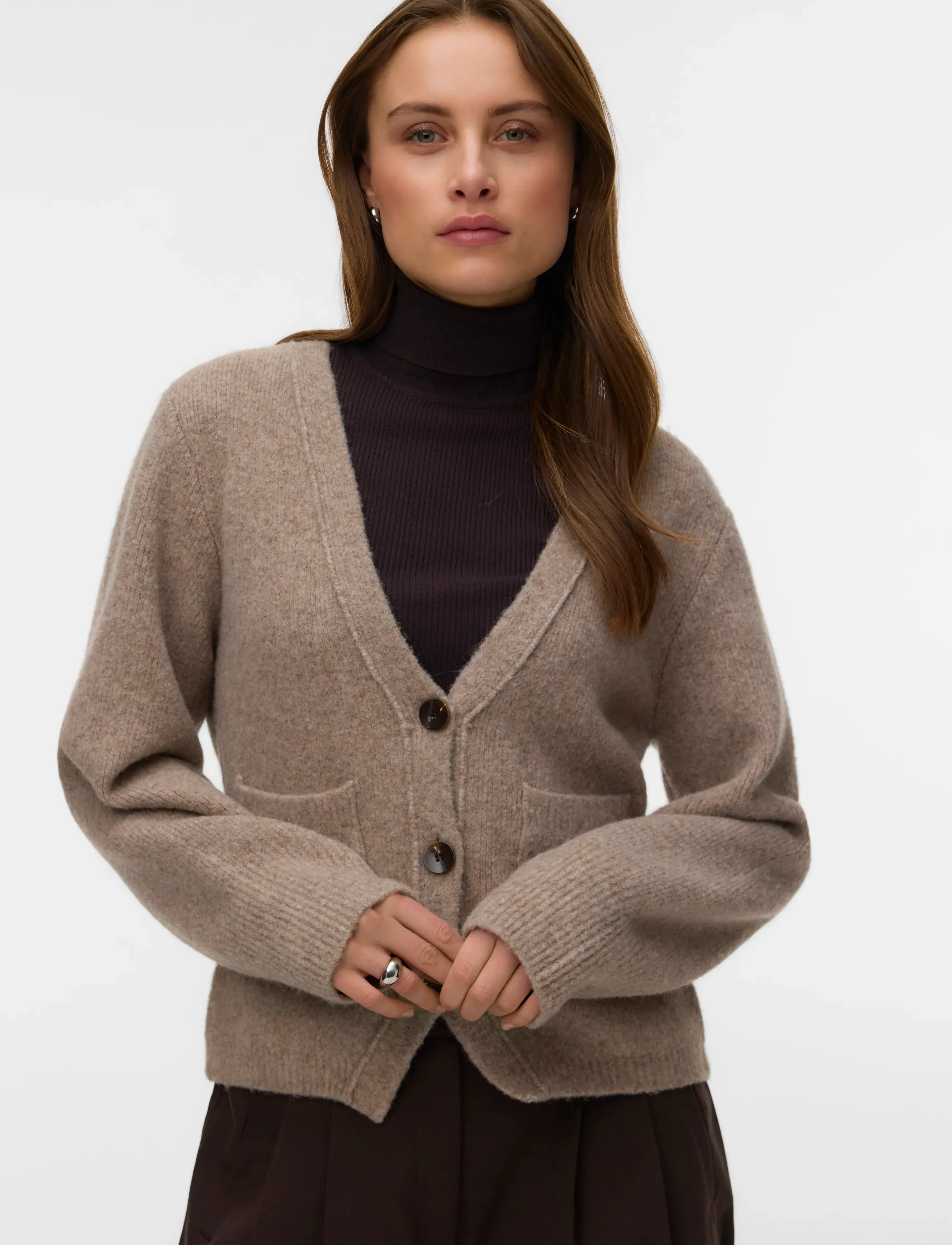 Vero Moda - VMPORTOFINO LS V-NECK CARDIGAN PRM - wool jackets - fossil - 4