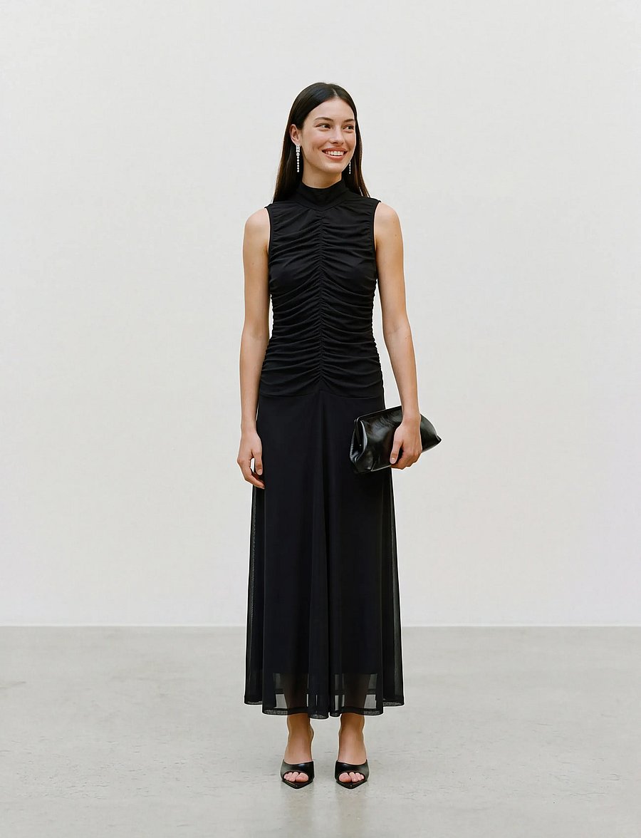 Vero Moda - AWERICA SL HIGH NECK ANKLE DRESS - party dresses - black - 0