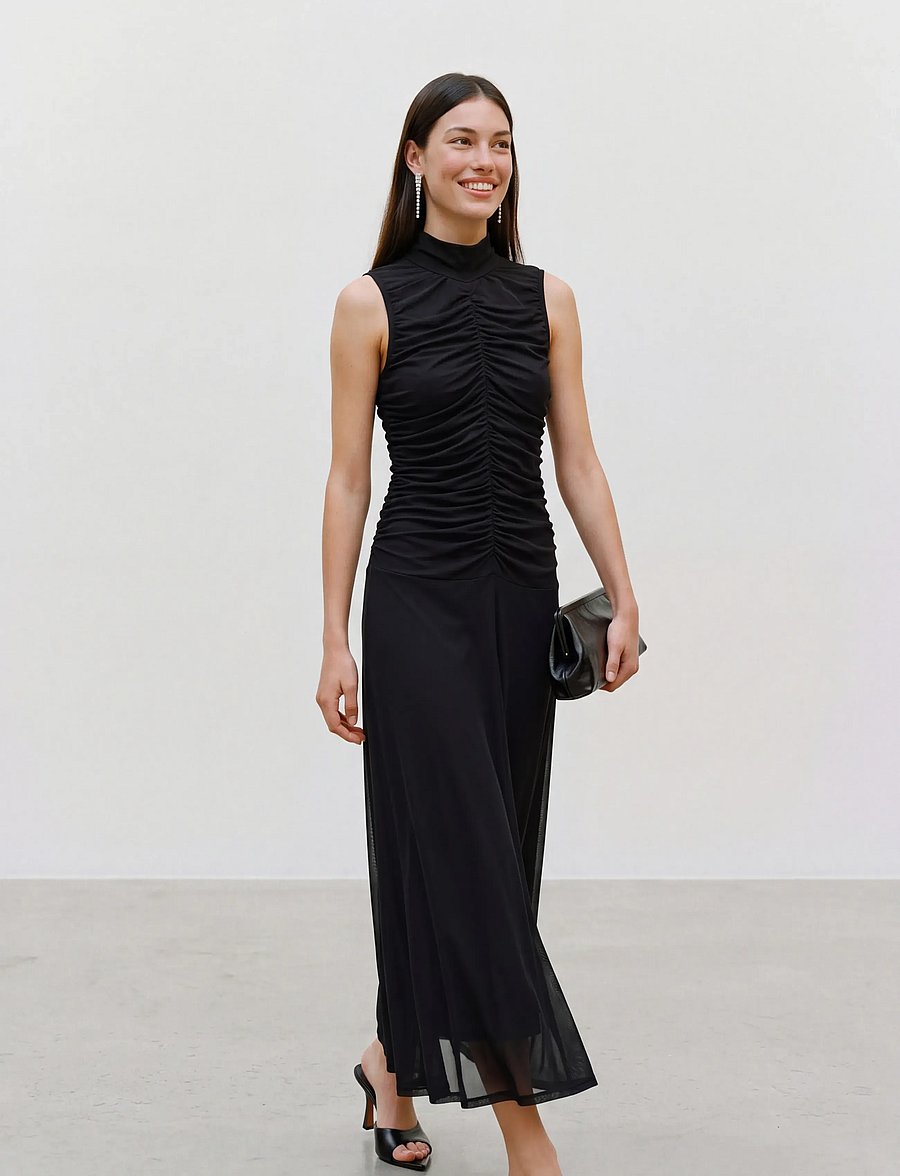 Vero Moda - AWERICA SL HIGH NECK ANKLE DRESS - party dresses - black - 4