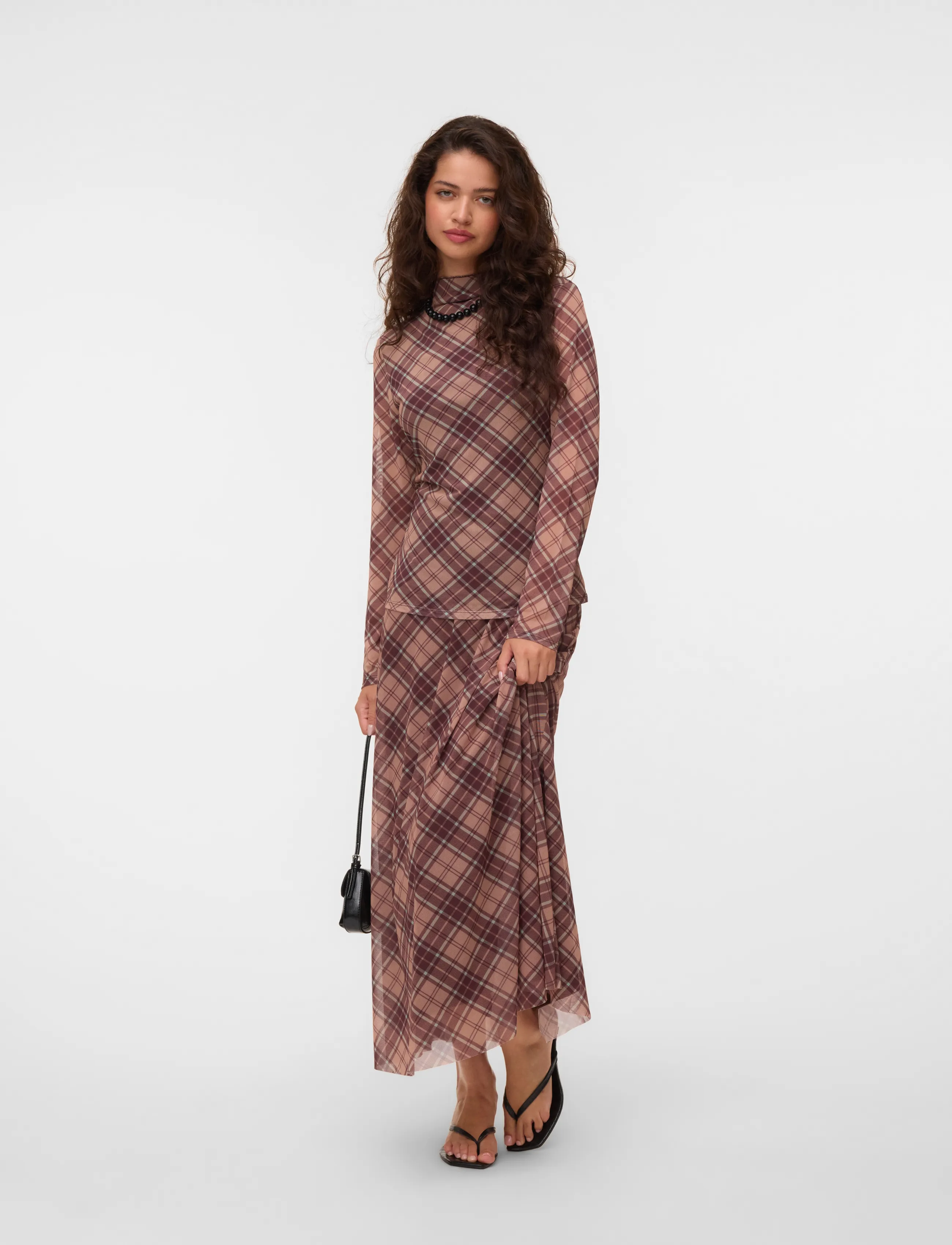 Vero Moda Vmsally Mw Ankle Skirt Jrs Exp, Kvinder, Plaid Ankelnederdel, Lyserød, Str: XL