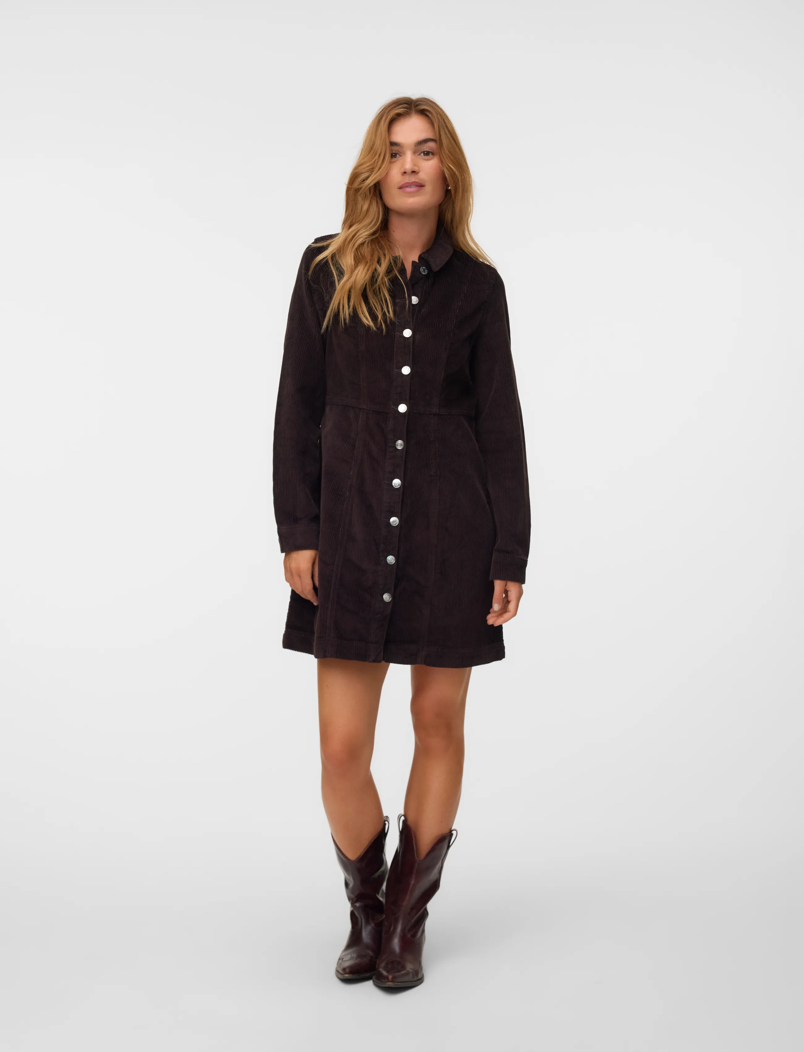 Vero Moda VMDAISY LS SHORT CORD DRESS NOOS - Hemdkleider - CHOCOLATE TORTE / brown