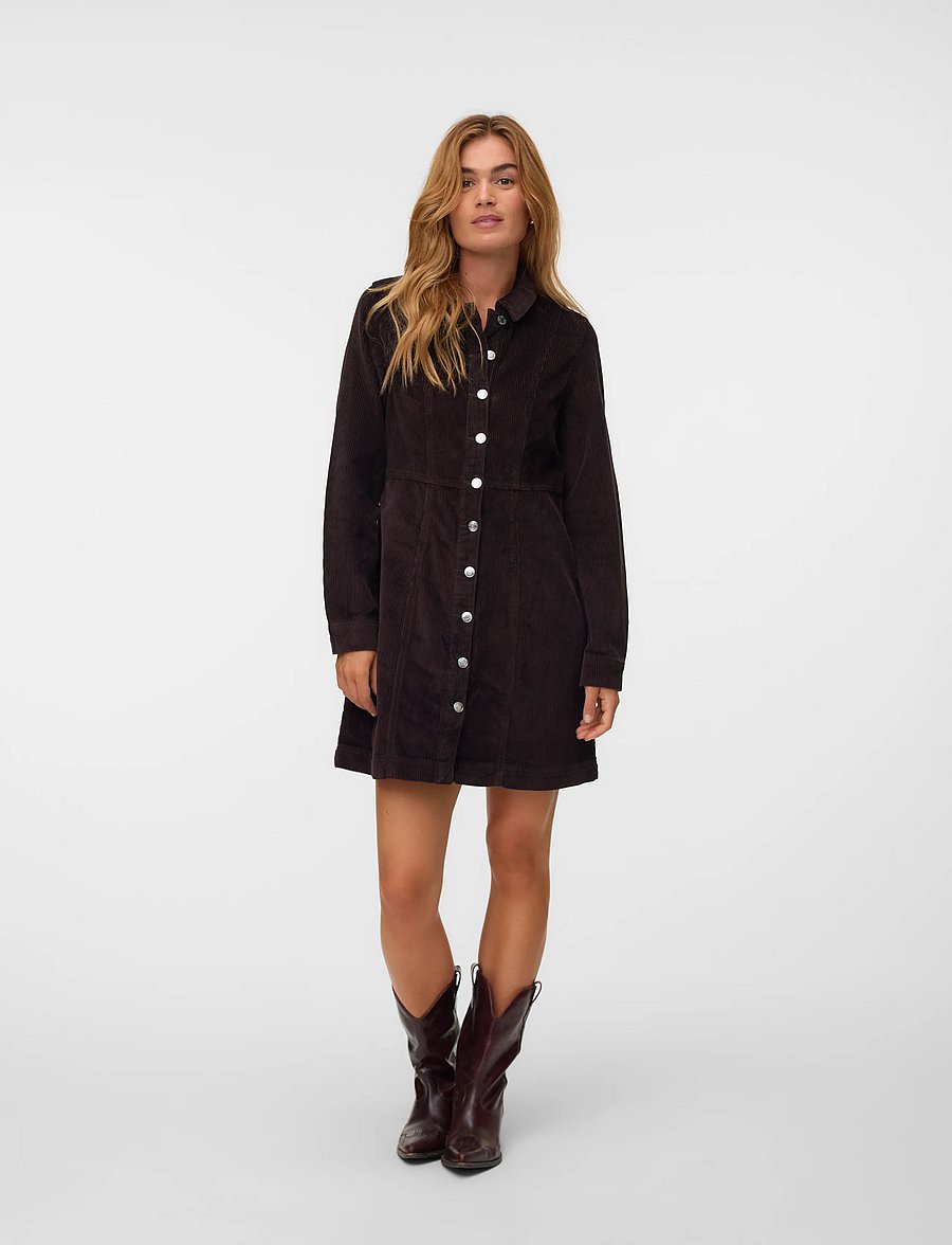 Vero Moda - VMDAISY LS SHORT CORD DRESS NOOS - hemdkleider - chocolate torte - 0