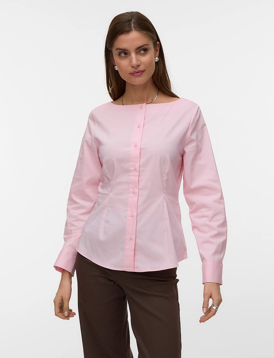 Vero Moda - AWALVA LS BOATNECK FITTED SHIRT EXCL - langærmede skjorter - rose shadow - 3