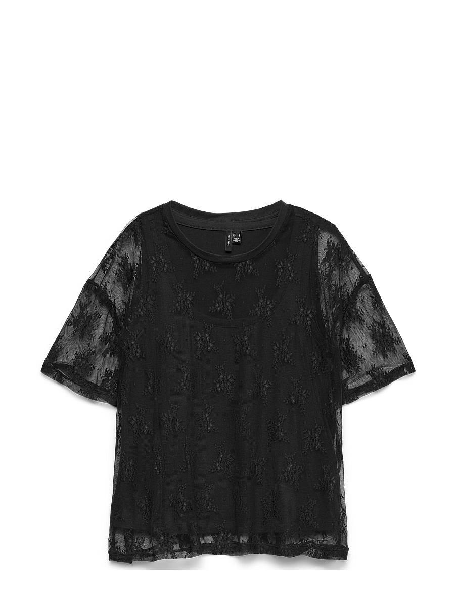Vero Moda - VMNIKITA S/S O-NECK TOP JRS BTQ FR - black - 0