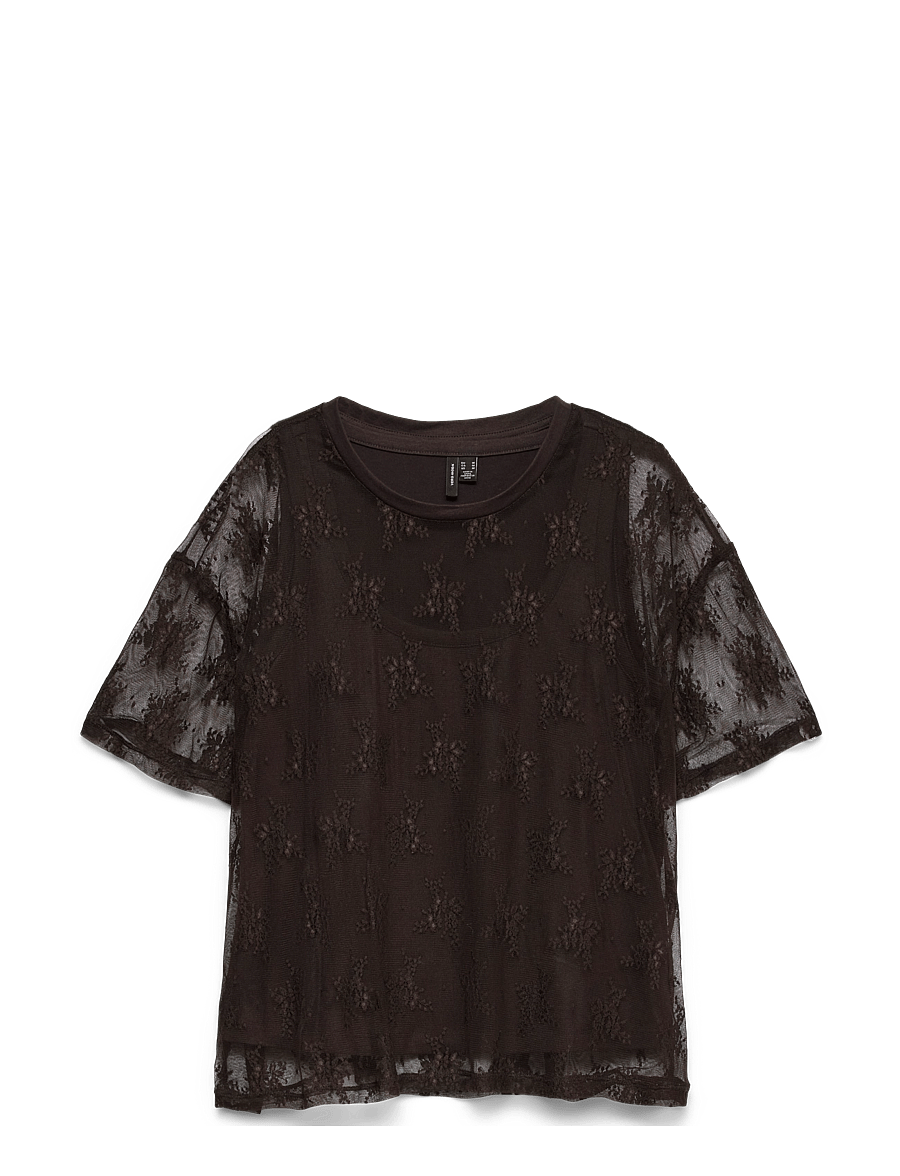 Vero Moda - VMNIKITA S/S O-NECK TOP JRS BTQ FR - chocolate torte - 0