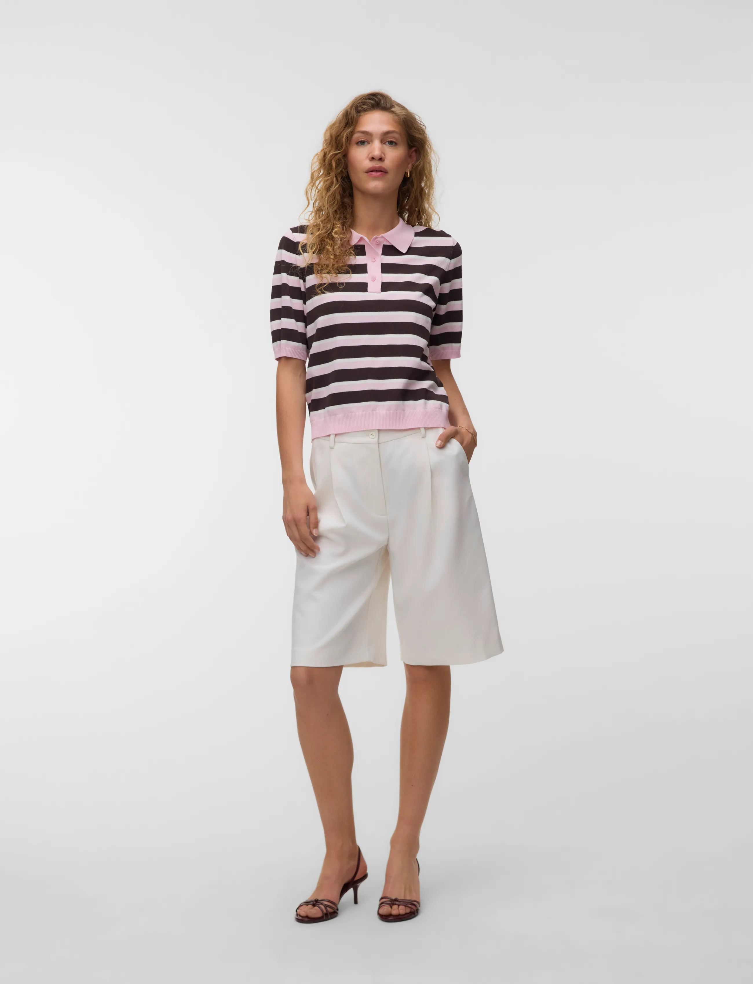 Vero Moda Awoline 2/4 Knit Polo Top, L, Pink, Strik > Trøjer, Dame