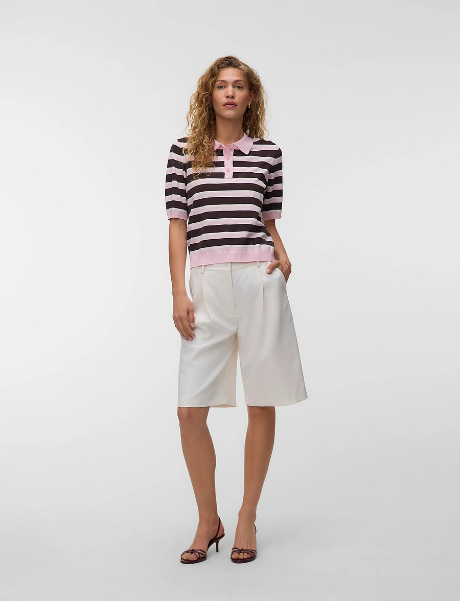 Vero Moda - AWOLINE 2/4 KNIT POLO TOP - pullover - parfait pink - 0