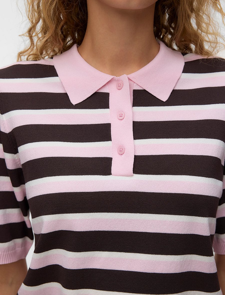 Vero Moda - AWOLINE 2/4 KNIT POLO TOP - pullover - parfait pink - 3