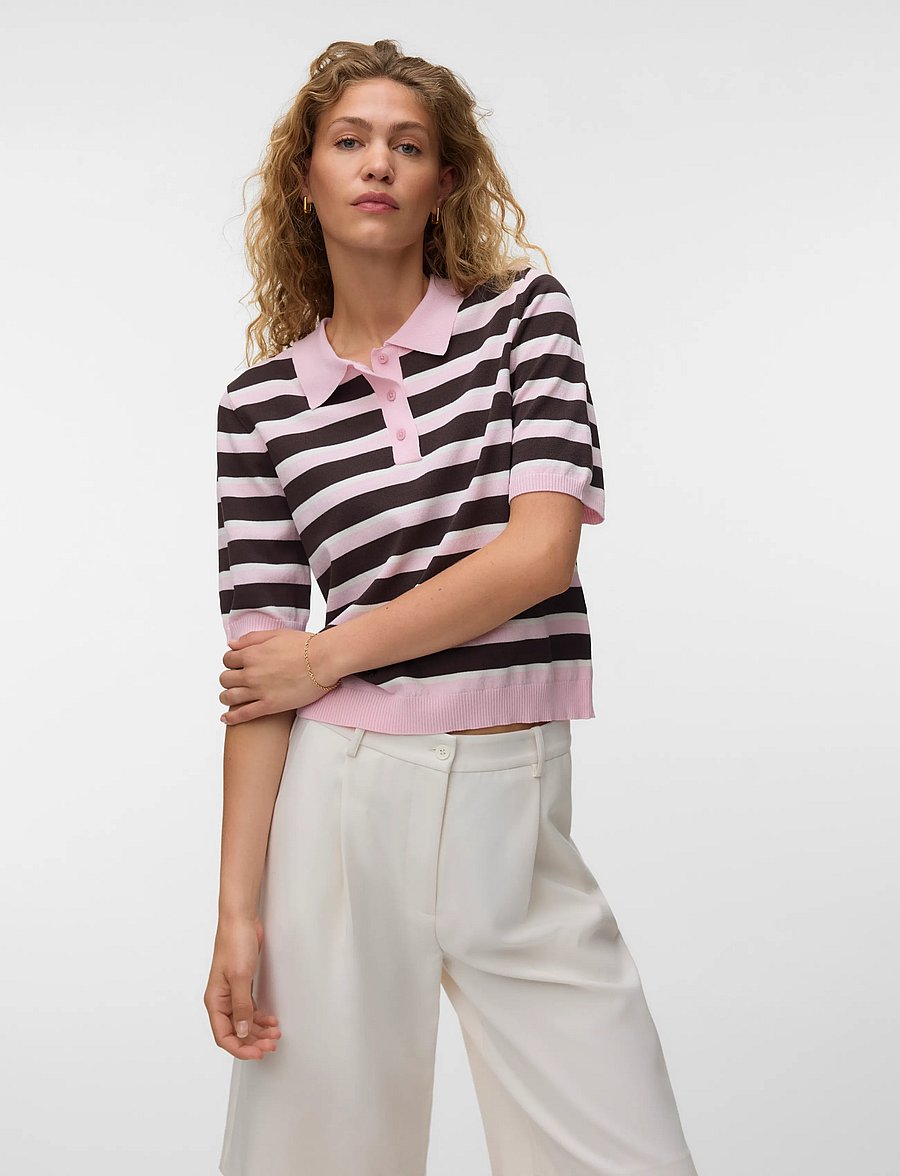 Vero Moda - AWOLINE 2/4 KNIT POLO TOP - pullover - parfait pink - 4