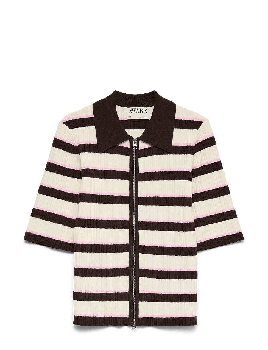 Vero Moda - AWHANNA 2/4 ZIP STRIPE KNIT CARDIGAN - chocolate torte - 1