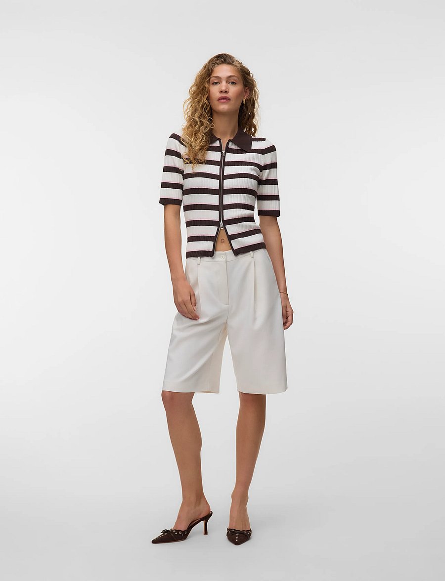 Vero Moda - AWHANNA 2/4 ZIP STRIPE KNIT CARDIGAN - chocolate torte - 0