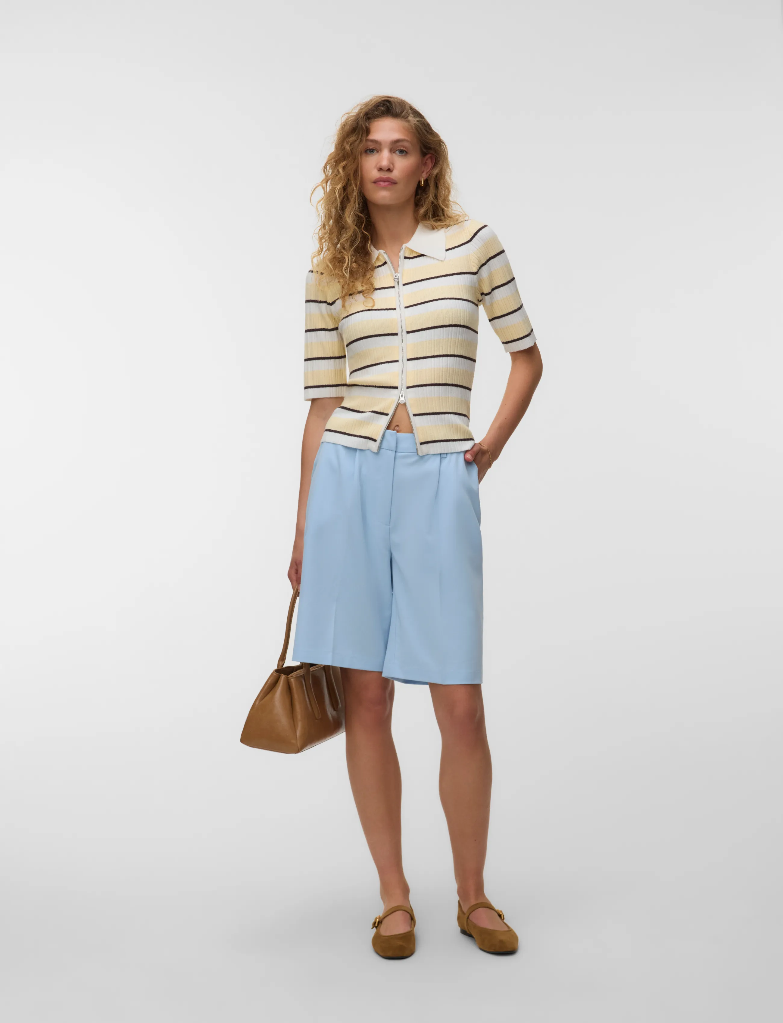 Vero Moda Awhanna 2/4 Zip Stripe Knit Cardigan, L, Cream, Strik > Cardigans, Dame