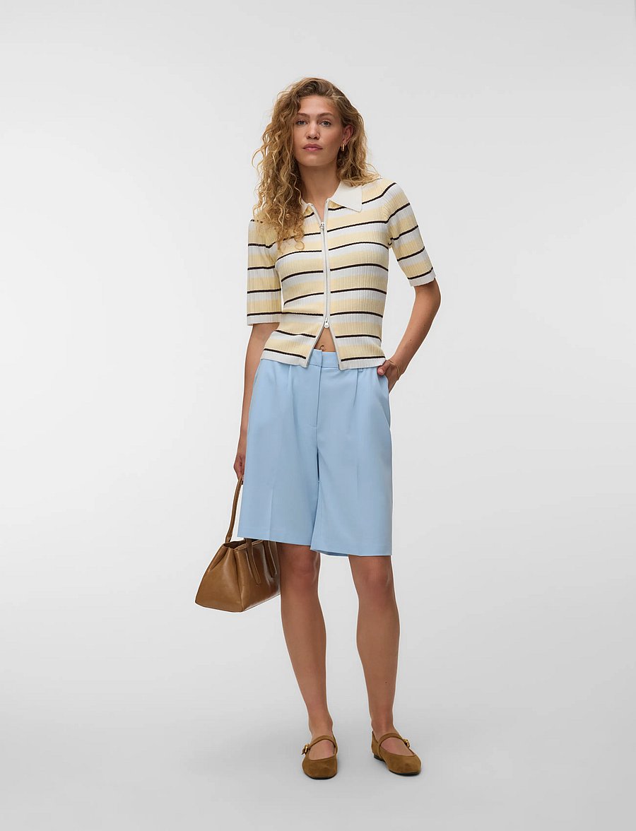 Vero Moda - AWHANNA 2/4 ZIP STRIPE KNIT CARDIGAN - cardigans - sugar swizzle - 0