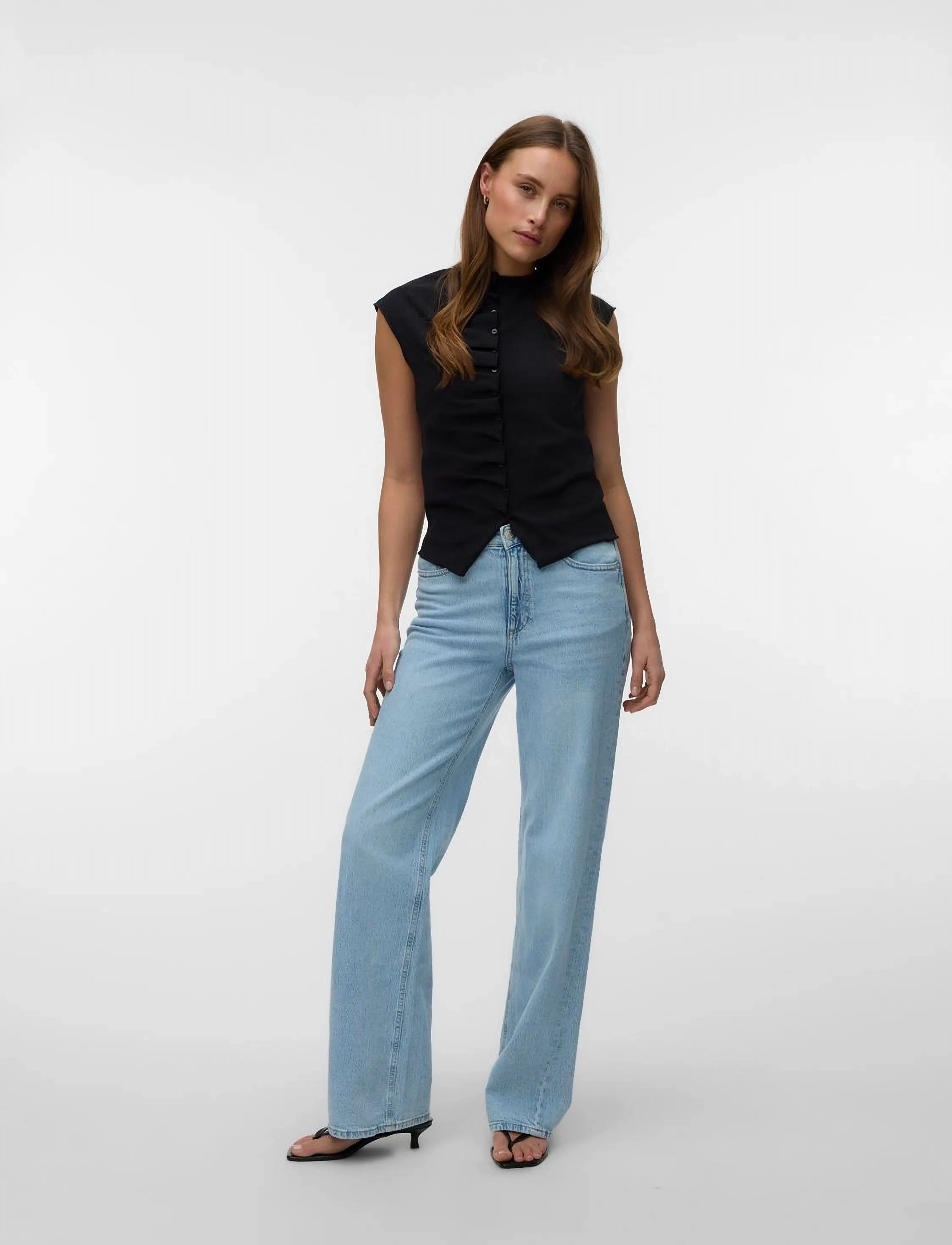 Vero Moda VMROSA SL BUTTON DETAIL TOP JRS EXP SB4 - Ärmellose Tops - BLACK / black