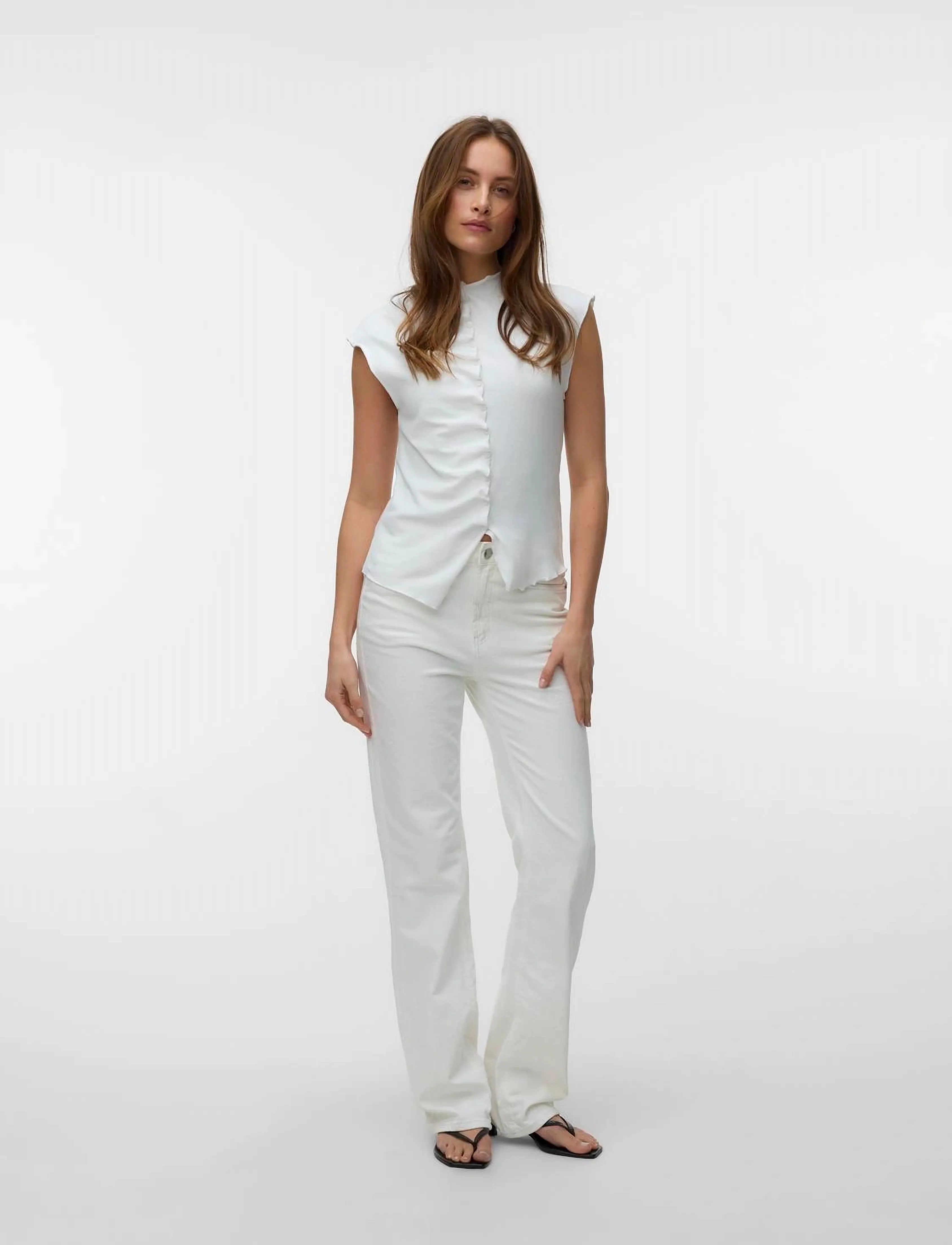 Vero Moda - VMROSA SL BUTTON DETAIL TOP JRS EXP SB4 - linnen - snow white - 2