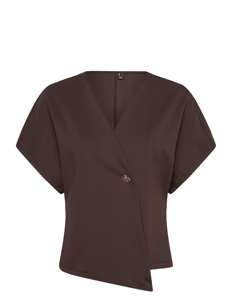 Vero Moda - VMSMILLA SONJA SS V-NECK TOP EXP - kurzämlige blusen - chocolate torte - 1