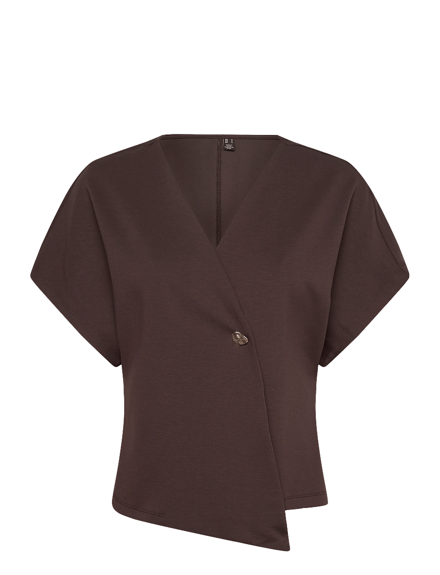 Vero Moda - VMSMILLA SONJA SS V-NECK TOP EXP - blouses met korte mouwen - chocolate torte - 1