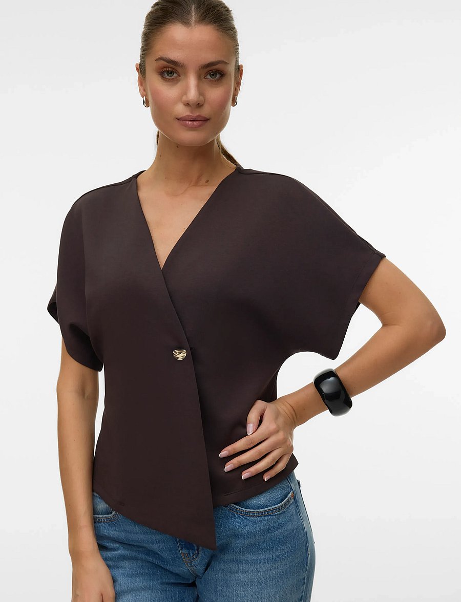 Vero Moda - VMSMILLA SONJA SS V-NECK TOP EXP - blouses met korte mouwen - chocolate torte - 4