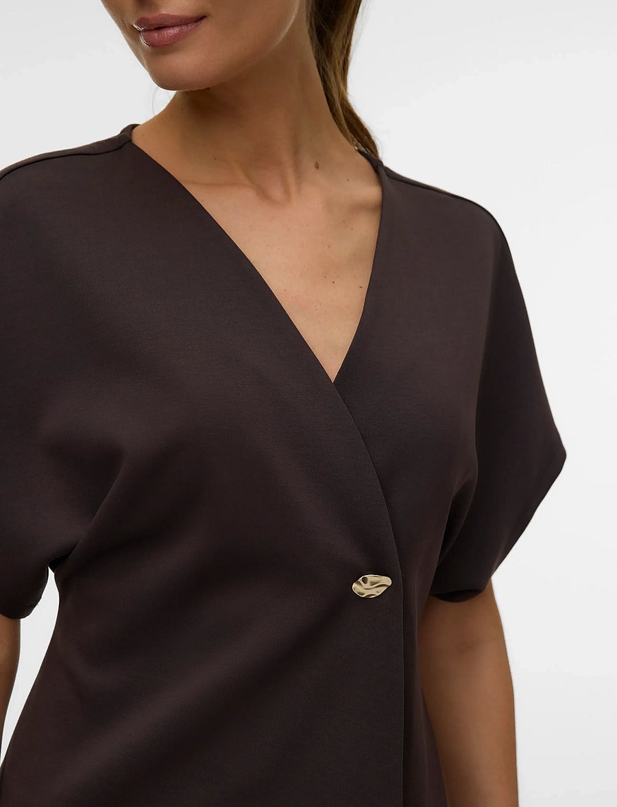 Vero Moda - VMSMILLA SONJA SS V-NECK TOP EXP - blouses met korte mouwen - chocolate torte - 5